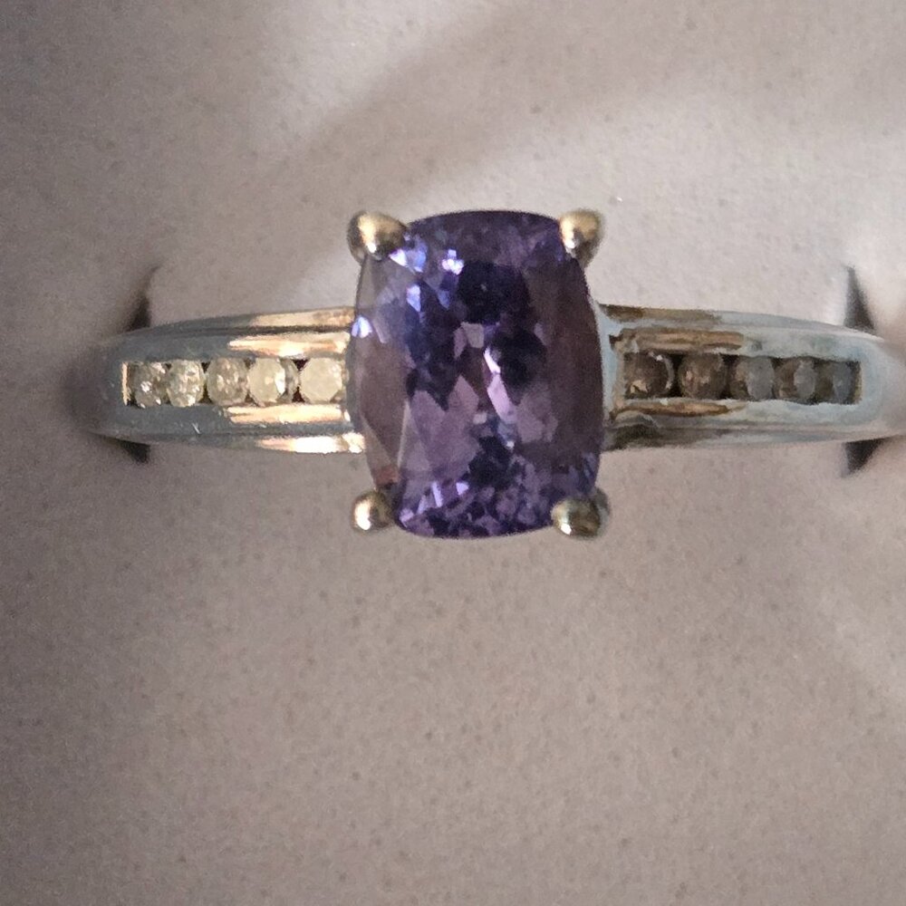 Purple tanzanite ring, 925 silver, size 10
